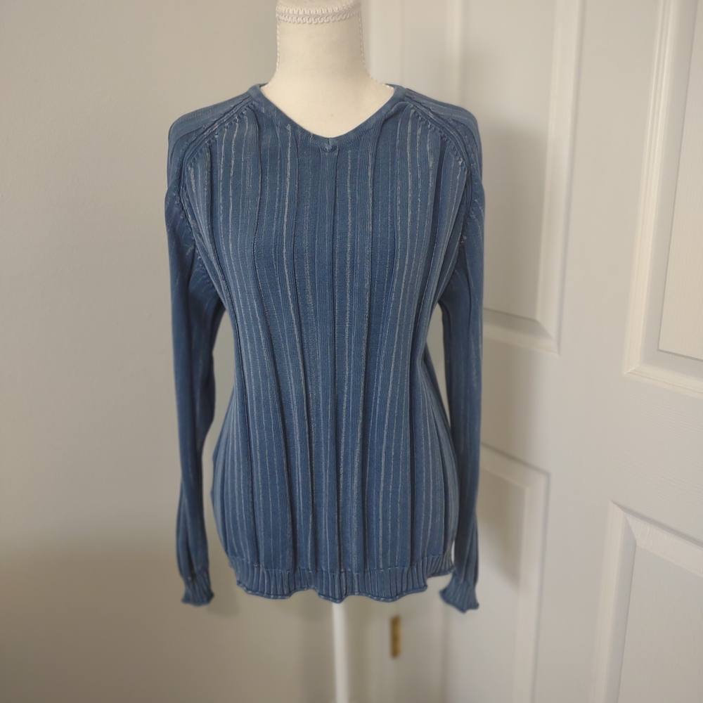 Tommy Bahama Indigo Ribbed Knit V Neck Top